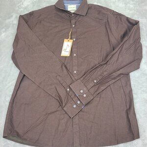 NEW Stitch Note Mens Designer Brown Floral Egyptian Cotton Casual Shirt Sz L NWT
